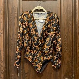 NWT Zara Patterned Bodysuit Black Size Medium